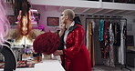 Tools, makeup and backstage with drag performer in studio for getting ready, fashion and lgbt culture. Theater preparation, queer identity and cosmetics with person in dressing room for beauty