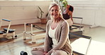 Pilates, mature and face of woman in class for wellness, exercise and workout machine. Health club, smile and portrait of person in gym with confidence for mobility, fitness lesson and yoga session