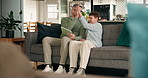 Tablet, father and child with high five in home for learning, education success and family support. Dad, happy kid and celebration in living room for motivation, talking and boy bonding with parent