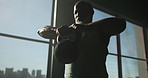 Fitness, training and man with kettlebell, gym and exercise for body strength, wellness and morning. Health club, mature bodybuilder and black person with equipment for workout, routine or active