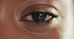 Closeup, eye and woman with beauty, sight and optometry with clear vision, mascara and cosmetics. Iris, retina and person with wellness, health and contact lens with optical care and microblading