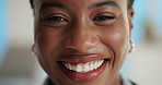 Happy, dentistry and face of black woman with hygiene, health and wellness for clean teeth. Smile, oral care and portrait of African female person with tooth whitening, grooming or treatment.