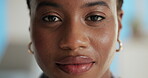 Business, confident and face of black woman in office as human resources advisor or consultant. Agency, professional and pride with employee in workplace for hiring, job opportunity or recruitment 