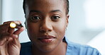 Light, eye test and medical with face of black woman for pupil reflex, optic nerve and consulting. Glaucoma exam, retina diagnosis and pov with person or doctor in clinic for healthcare tools