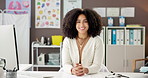 Face, confident doctor and happy woman in office for healthcare career, wellness or service in hospital. Proud, female gynaecologist and medical professional worker with smile for trust or medicine