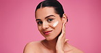 Smooth, face and woman with cream, skincare or facial treatment for anti aging benefits or cosmetic. Studio background, lotion and moisturizer for hydration, dermatology and person with healthy skin