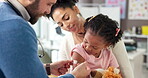 Doctor, mother and plaster on child at hospital for first aid, injection and virus vaccination. Pediatrician, helping and kid with bandage for medical checkup, immunization shot and wound protection
