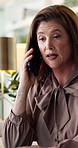 Phone call, woman and service for contact, office and consultation for financial advice and talking. Business, investment advisor or mature person with mobile for communication, laptop or opportunity