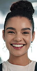 Face, business and woman with smile in office for career pride, about us and journalist at agency. Portrait, happy and female person laugh for funny joke, media reporter and confidence of publication