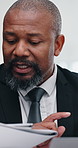 Business, talking or man in office, multitasking or overwhelmed with deadline, chaos or frustrated. Mature person, anxiety or consultant with stress, crisis or demand with time management or workload