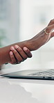 Business, hands and woman with wrist pain, stress and carpal tunnel syndrome with inflammation. Closeup, person and employee with muscle tension, sprain and arthritis with injury and bone fracture