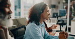Woman, people and headset in call center for communication, telemarketing and outbound sales. Marketing agent, technology and coworking space in agency with discussion, lead generation and connection