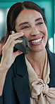 Happy woman, financial advisor or discussion with phone call in meeting for negoitation in office. Female person, accountant or consultant with mobile smartphone for finance advice or business deal