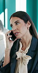 Business woman, consultant or discussion with phone call in meeting for finance advice in office. Female person, accountant or financial advisor talking with mobile smartphone for negotiation or deal