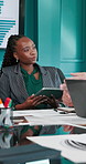Discussion, planning and team with business people in meeting for review, market dividend and research. Investment growth, portfolio data and revenue analysis with employees in banking firm for graph