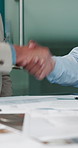 Handshake, signature and business men with documents for finance deal, agreement or partnership. Paperwork, shaking hands and male financial advisor with client for investment negotiation in office.