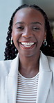 Laugh, arms crossed and face of black woman in office for confidence, real estate broker and about us. Portrait, business property agent and smile with opportunity in agency as commercial developer