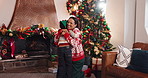 Running, mother and hug kid on Christmas for love, care or holiday celebration in home. Xmas, mom and embrace child in house with laugh, support or thank you for gratitude with happy African family