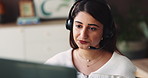 Virtual assistant, headset and woman on laptop in home office for customer service, support or remote work. Freelancer, microphone and call center agent on computer for crm, discussion or advice