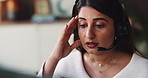 Customer service, headset and woman on laptop in home office for call center, support or remote work. Freelancer, microphone and agent on computer for virtual assistant crm, discussion or advice