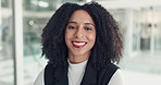 Smile, professional and face of businesswoman in office with confidence for finance career. Happy, corporate and portrait of female financial manager from Mexico with pride for job development.
