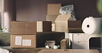 Boxes, moving or property with empty room in new home for relocation investment and packing. Real estate, rent or house mortgage with cardboard package for apartment, housing or accommodation