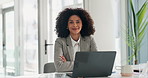 Office, face and business woman on laptop for finance proposal, budget and profit report with pride. Portrait, corporate and person on computer for financial planning, audit consultant and confident