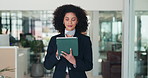 Business woman, tablet and walk with planning, communication or contact for project feedback. Networking, connection and professional female person in office with typing, email or review for report