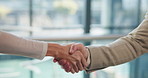 Handshake, partnership and business people in office with meeting, greeting or finance negotiation. Contract, welcome and financial advisor shaking hands with client for investment agreement or deal.