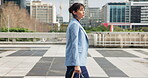 Shoes, business woman and walking in city for travel, corporate fashion and journey to conference. Female executive, CEO on commute and ready with bag and professional style or agenda in urban town