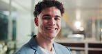Happy, professional and face of businessman in office with confidence for finance career. Smile, portrait and male financial advisor from New York with pride and positive attitude in workplace.