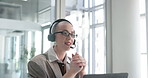 Laptop, woman or talking on microphone in call center for product knowledge, lead generation or offer. Flare, telemarketing agent and consulting outbound client for service promotion, sales or upsell