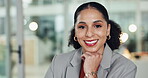 Face, business and woman in office with smile, opportunity and development in finance career. Happy, corporate person and employee in workplace with confidence, job promotion and about us in company.