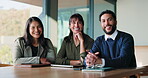 Face, interview and laughing with business people in office together for onboarding  or recruitment. Corporate, funny and human resources with employee group at work for hiring or job opportunity