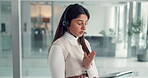 Woman, consultant and tablet with headset for online sale, telemarketing or business in office. Female person, agent or salesperson with technology, mic and affiliate marketing advice in workplace