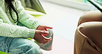 Support, anxiety and hands of child in psychology office for trauma counseling, ptsd treatment and grief. Mental health, fear and stress with kid with adhd in clinic for therapy session and crisis