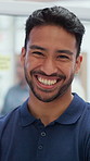 Office, creative and face of business man with smile for ambition, project management and career. Startup, professional and portrait of person with confidence, pride and laugh for job opportunity