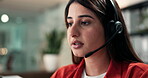 Telecom, advisor and woman in meeting with communication, customer service or advice in consultation. Talking, virtual assistant and person in video call with tech, client support and administration.