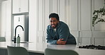Property, face and man in kitchen with pride, fresh start and investment in dream house. Success, real estate and happy male in home with arms crossed, relocation and achievement for new homeowner.