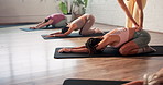 Fitness, help and woman in class with pilates instructor for course, lesson or wellness routine. Assistance, exercise or training with personal trainer and student group in health club for workout