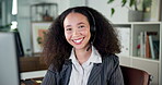 Telemarketing, call center and woman with headset, face and confident for customer service and sales. Happy, consultant and African person with tech for communication, contact us and lead generation