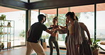 Fitness, clapping hands and group of people in gym for pilates, workout or celebration. Happy, applause and team of athletes with cheering for yoga exercise together at class in sports center.
