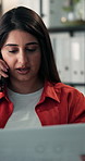 Business, woman and phone call with document in office for planning, budget review and finance report. Person, talk and mobile with paperwork, contact client and financial information for investment
