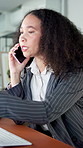 Phone call, research and computer with business woman in office for legal report, contact and client briefing. Virtual attorney consultation, feedback and settlement proposal with person in law firm