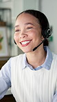 Telemarketing, woman and video call in office with smile for lead generation, insurance sales and discussion. Happy, consultant and person with online meeting, client negotiation and communication.