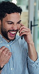 Phone call, fist pump and business man with good news for investment deal, success and profit. Talking, celebrate and person on smartphone for stock market, funding approval and excited for bonus