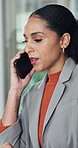 Phone call, conversation or business woman in office with mobile, online communication or schedule for client. Digital, contact or girl in workplace with tech, discussion or feedback for stakeholder.
