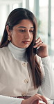 Phone call, talking and business woman in office for client negotiation, discussion and consulting. Finance agency, corporate and person on smartphone for investment deal, contact and communication