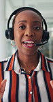 Face, woman or customer service in office with video call for technical support, telecom or HR chat. POV, agent or person speaking in online meeting for administration, help desk or CRM consultation.
