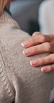 Patient, shoulder and hands in therapy with support for mental health care, compassion and empathy. Psychologist, woman or kindness in counseling consultation with comfort for trauma, grief and loss.